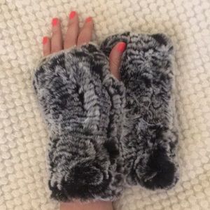 Rabbit Fur Fingerless Mittens Gloves